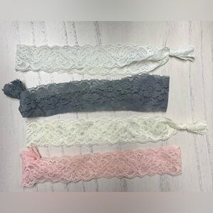 Elegant Lace Headbands Set (4) - White, Gray, Pink, Cream